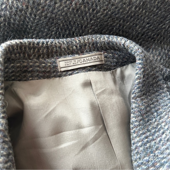 VINTAGE HARRIS TWEED WOOL BLAZER HOUNDSTOOTH GRAY BLUE HAND WOVEN LUXURY S M - Picture 7 of 10